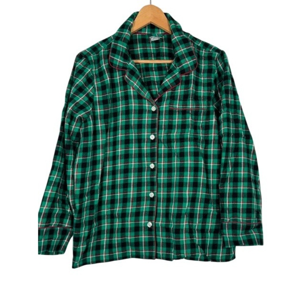 Lands‎ End Women's Plaid Pajama Set Top and Bottoms Green Black Red Cotton - L/P